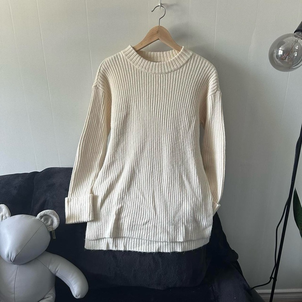 Cream oversized knit crewneck sweater